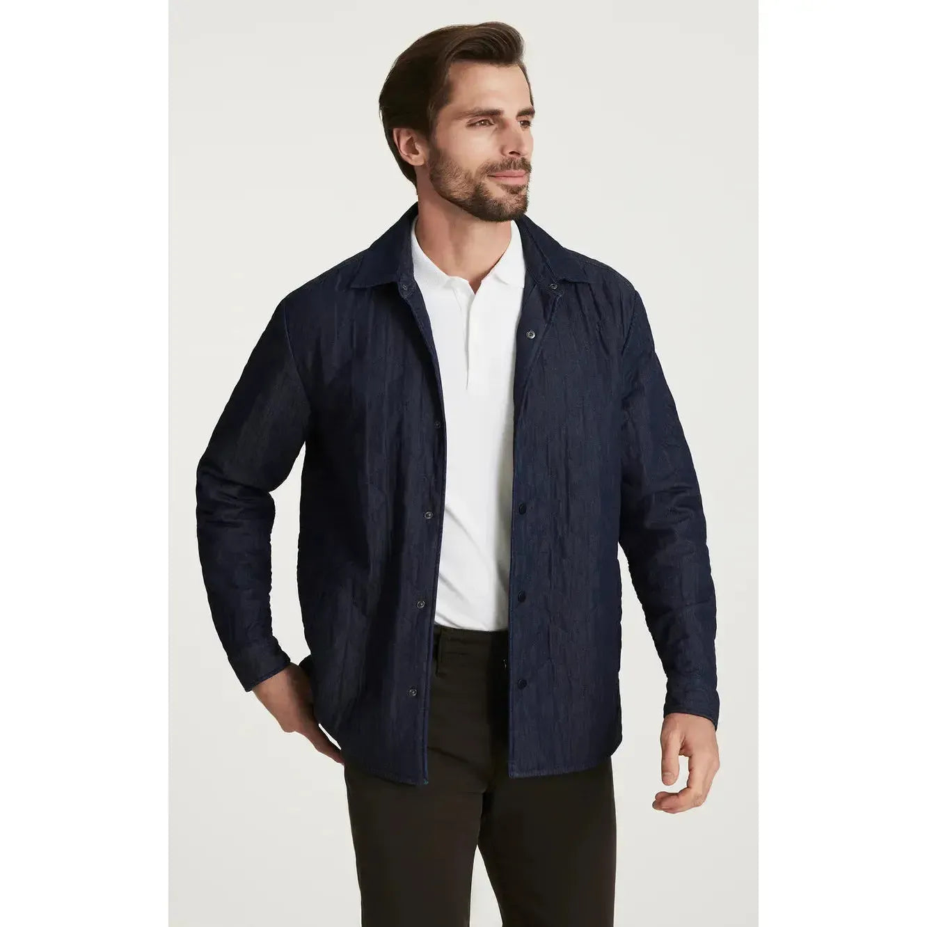 DENIM QUILTED OVERSHIRT RINSE-MENS LIGHTWEIGHT COATS & JACKETS-34 HERITAGE-JB Evans Fashions & Footwear