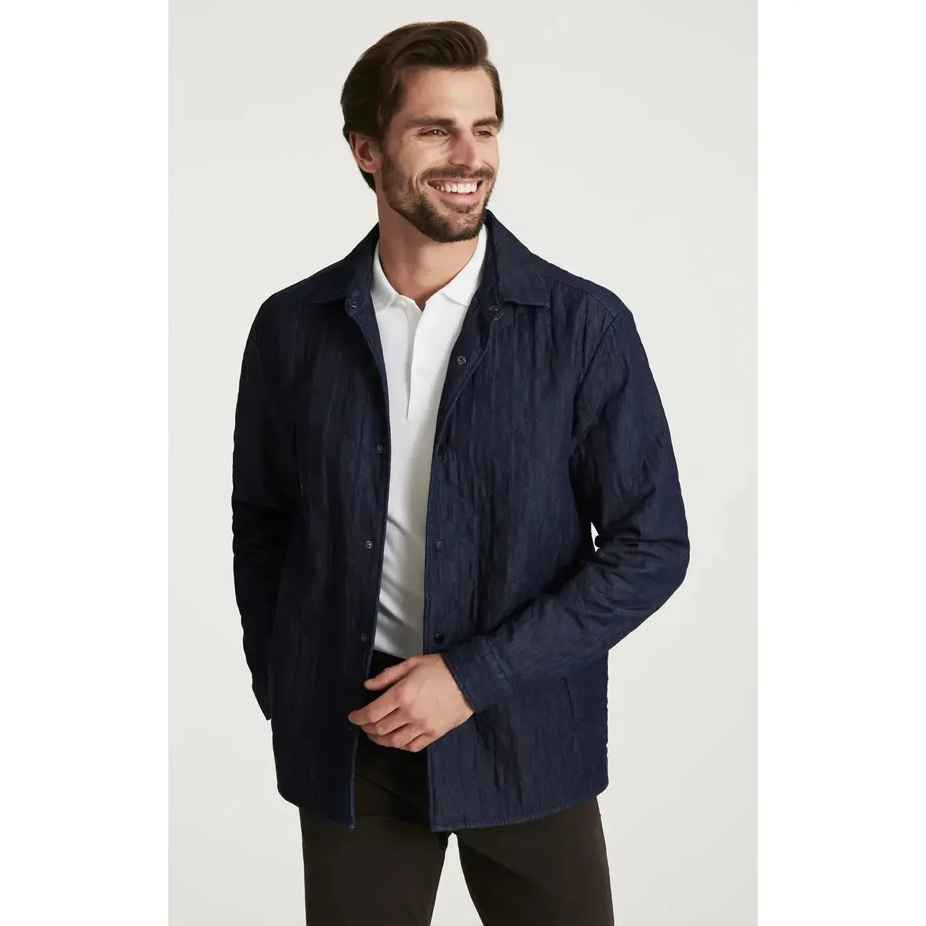 DENIM QUILTED OVERSHIRT RINSE-MENS LIGHTWEIGHT COATS & JACKETS-34 HERITAGE-JB Evans Fashions & Footwear