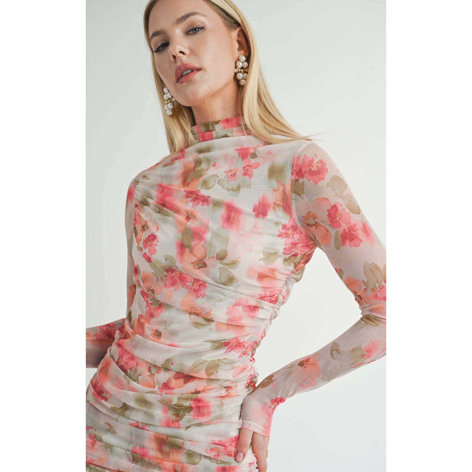 DIVINE FEMININE RUCHED L/S MINI DRESS-LADIES DRESSES & JUMPERS-SAGE THE LABEL-JB Evans Fashions & Footwear