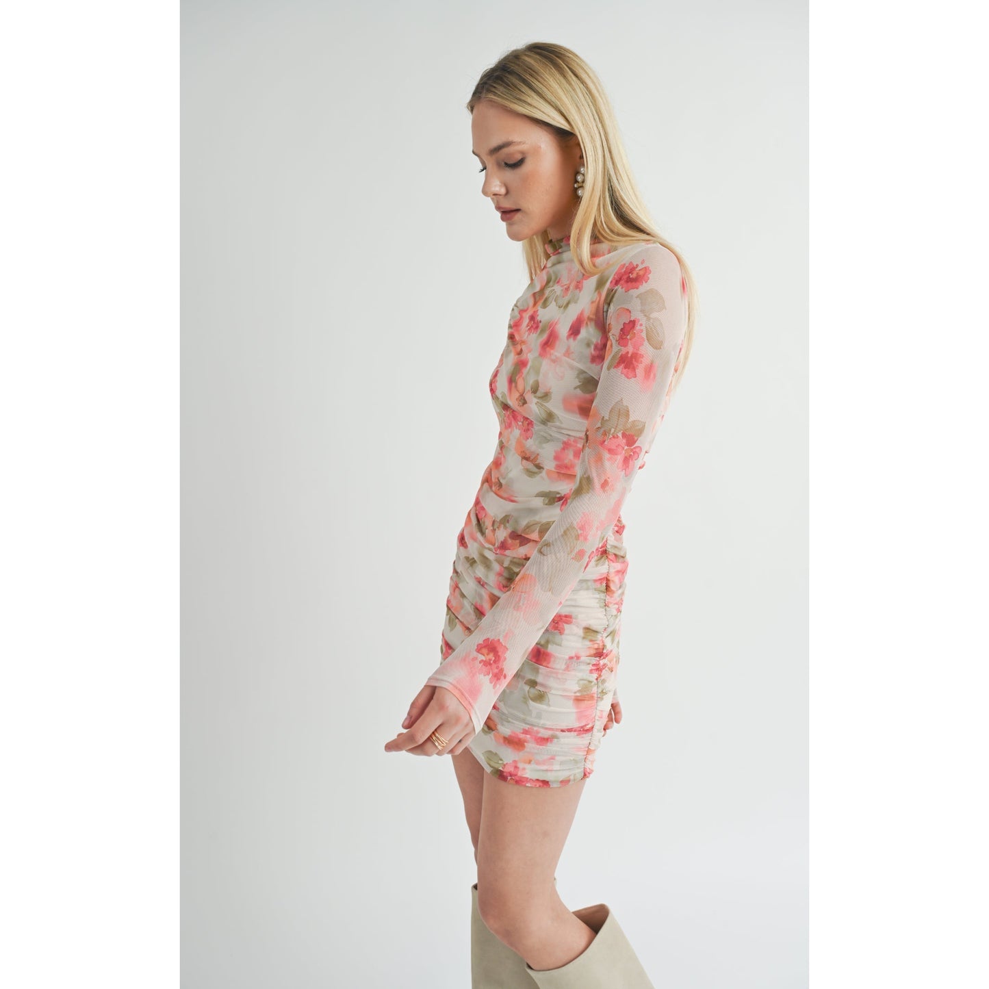 DIVINE FEMININE RUCHED L/S MINI DRESS-LADIES DRESSES & JUMPERS-SAGE THE LABEL-JB Evans Fashions & Footwear