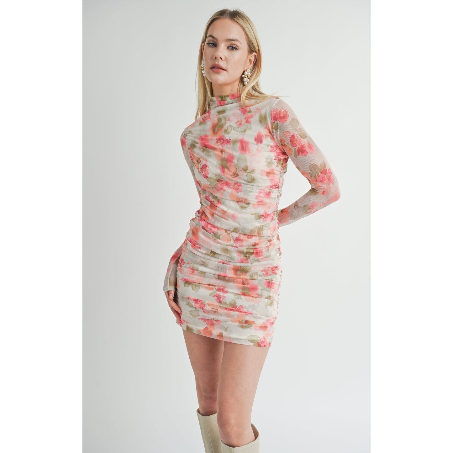 DIVINE FEMININE RUCHED L/S MINI DRESS-LADIES DRESSES & JUMPERS-SAGE THE LABEL-JB Evans Fashions & Footwear