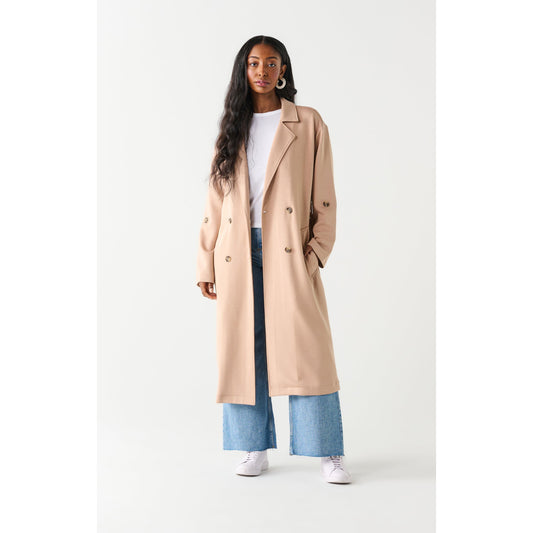DOUBLE BREASTED KNIT TRENCH-LADIES OUTERWEAR-DEX-JB Evans Fashions & Footwear