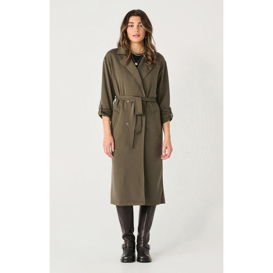 DOUBLE BREASTED KNIT TRENCH-LADIES OUTERWEAR-DEX-JB Evans Fashions & Footwear