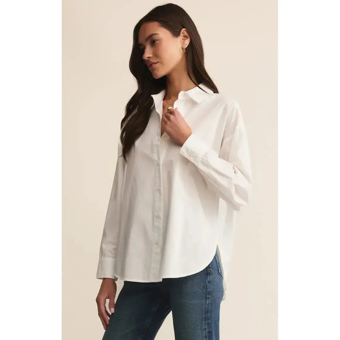 ELEVATED POPLIN WHITE-LADIES TOPS-Z SUPPLY-JB Evans Fashions & Footwear