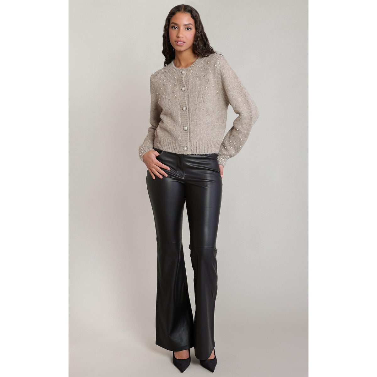 EMBELLESHED CREWNECK CARDIGAN-LADIES SWEATERS & KNITS-DEX-JB Evans Fashions & Footwear