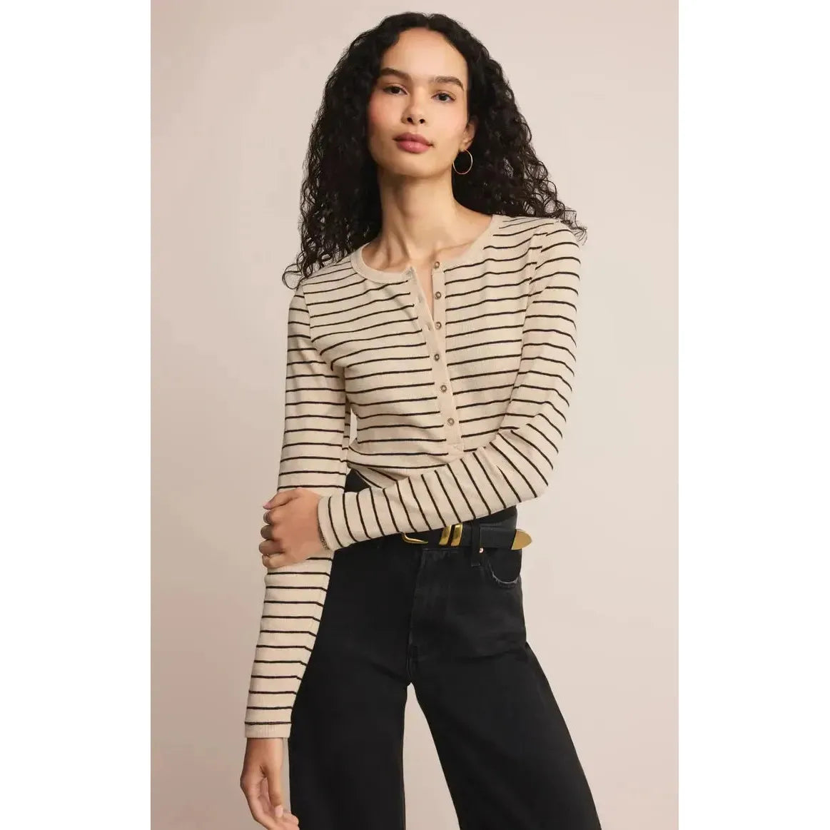 EVE STRIPE LONG SLEEVE HENLEY-LADIES TOPS-Z SUPPLY-JB Evans Fashions & Footwear