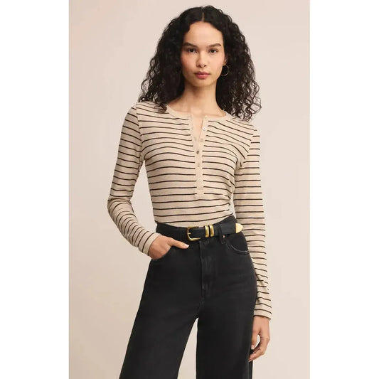 EVE STRIPE LONG SLEEVE HENLEY-LADIES TOPS-Z SUPPLY-JB Evans Fashions & Footwear