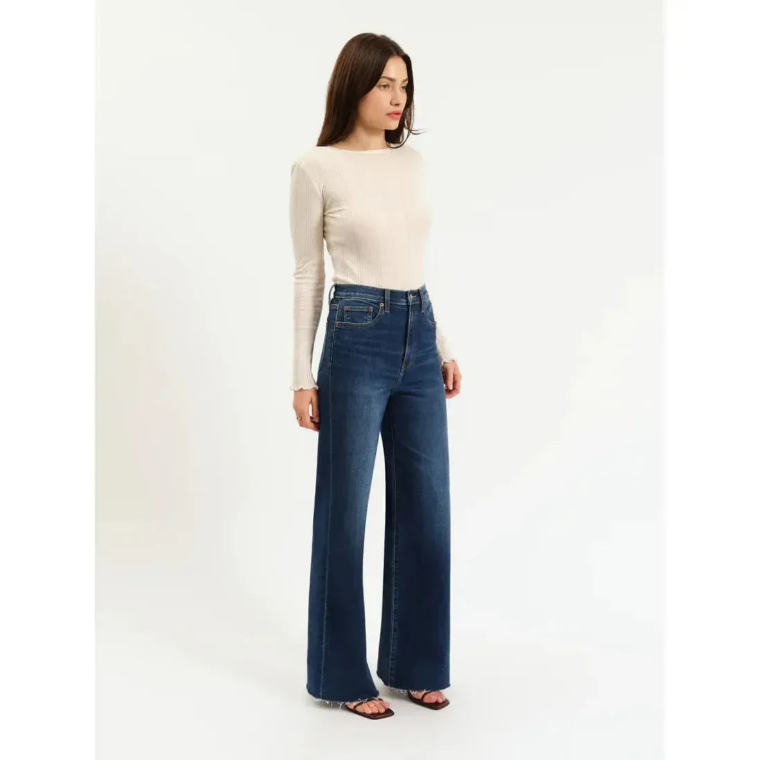 FAR OUT W/OUT SEAMING HIGH RISE WIDE LEG WATERFALL-LADIES DENIM-DAZE-JB Evans Fashions & Footwear