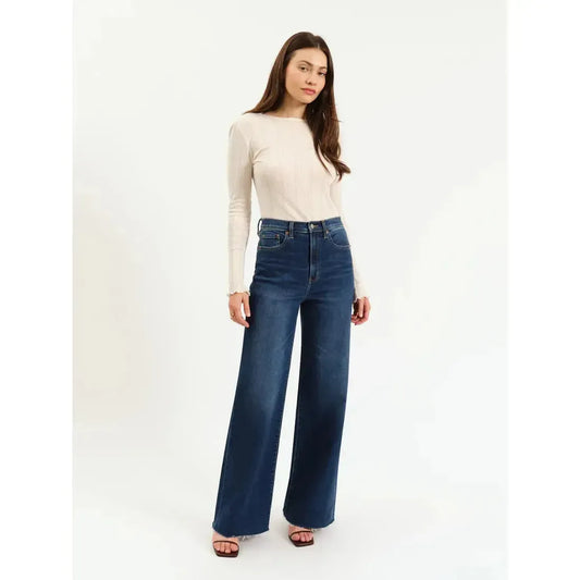 FAR OUT W/OUT SEAMING HIGH RISE WIDE LEG WATERFALL-LADIES DENIM-DAZE-JB Evans Fashions & Footwear