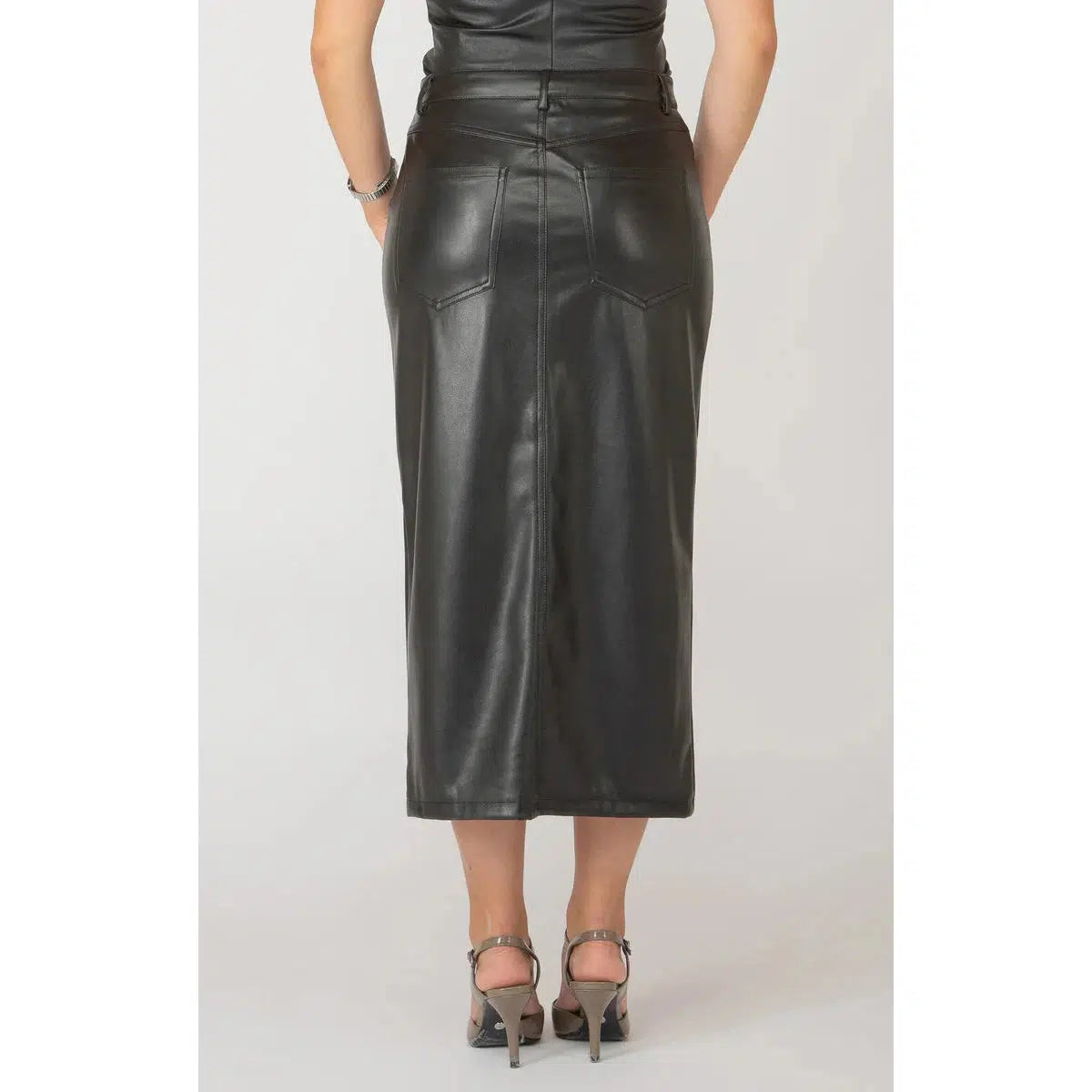 FAUX LEATHER MIDI SKIRT-SKIRTS-DEX-JB Evans Fashions & Footwear