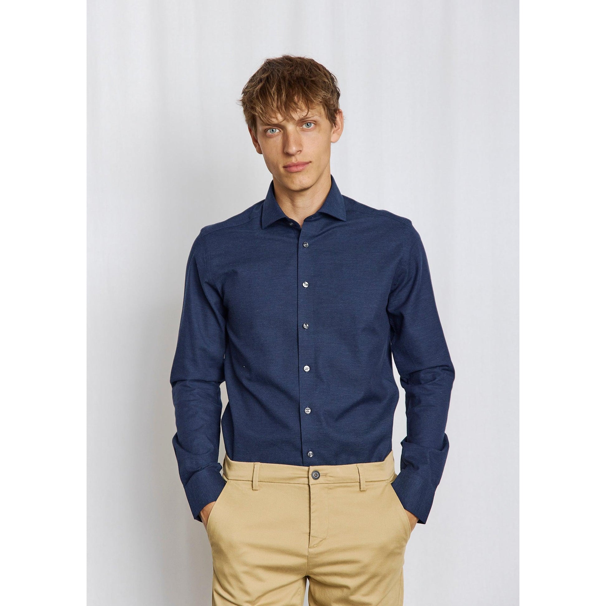 FERNANDO MELANGE COTTON SHIRT-MENS SHIRTS-BRUUN STENGADE-JB Evans Fashions & Footwear
