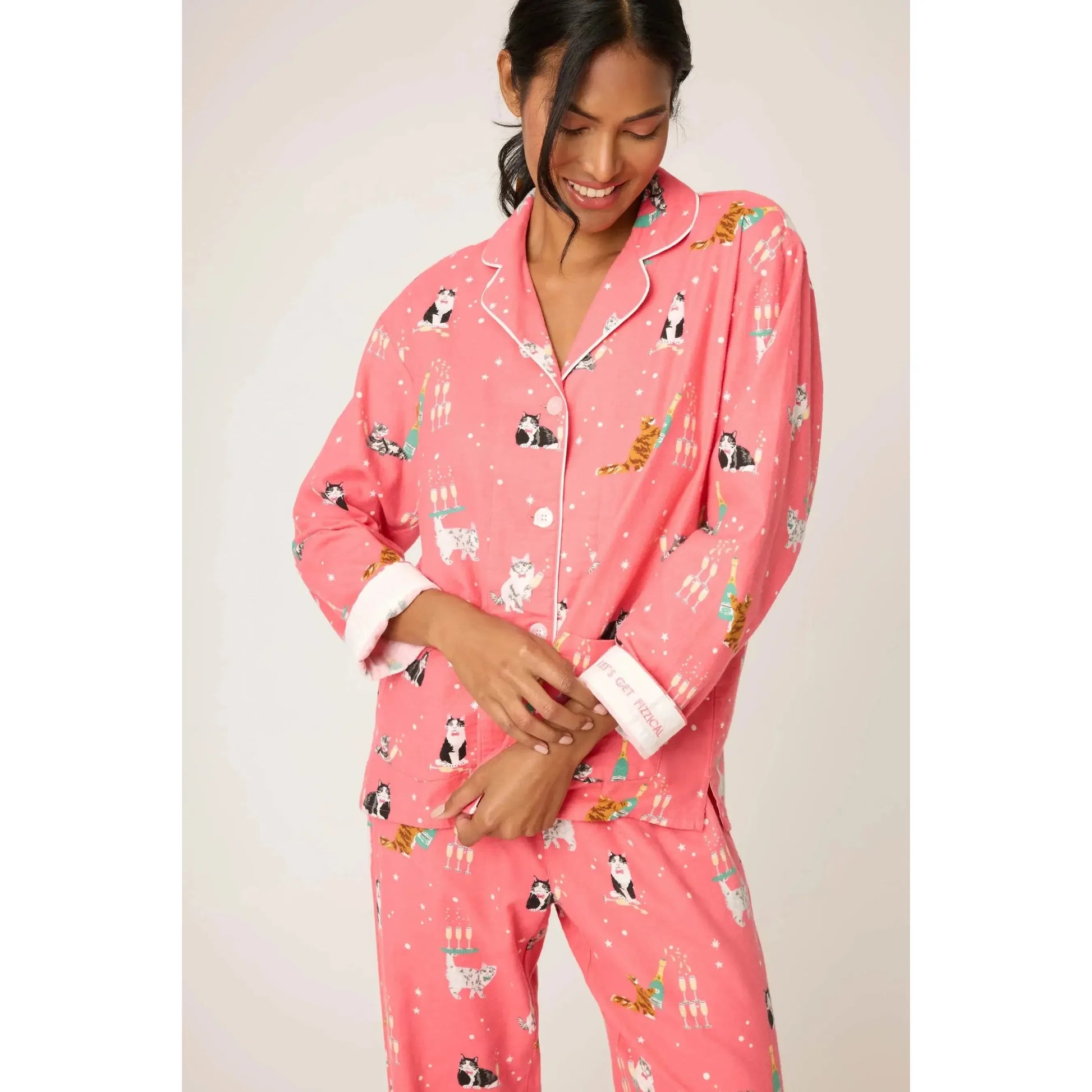 FLANNEL PJ SET "LET'S GET FIZZICAL"-LADIES LOUNGE & SLEEPWEAR-PJ SALVAGE-JB Evans Fashions & Footwear