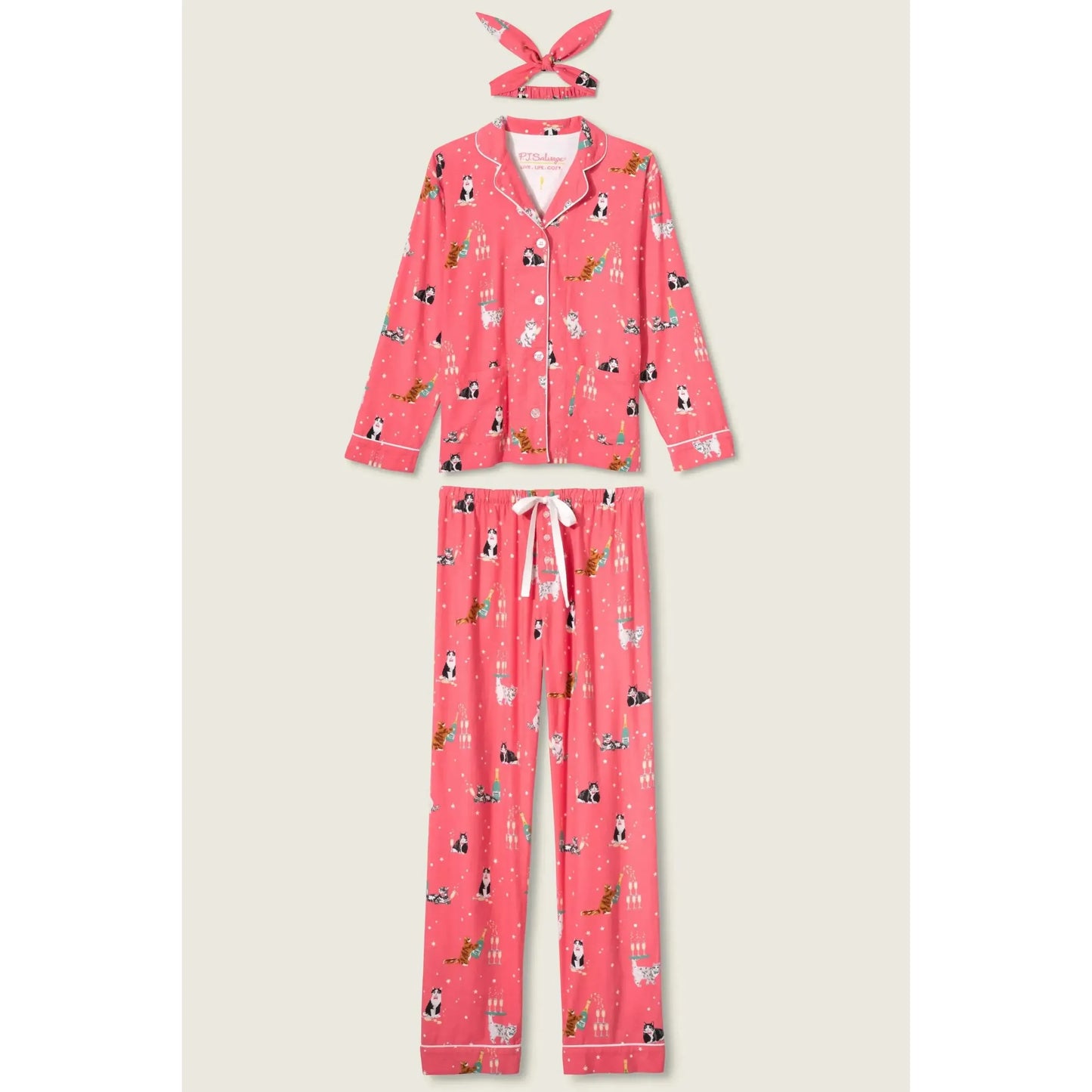 FLANNEL PJ SET "LET'S GET FIZZICAL"-LADIES LOUNGE & SLEEPWEAR-PJ SALVAGE-JB Evans Fashions & Footwear