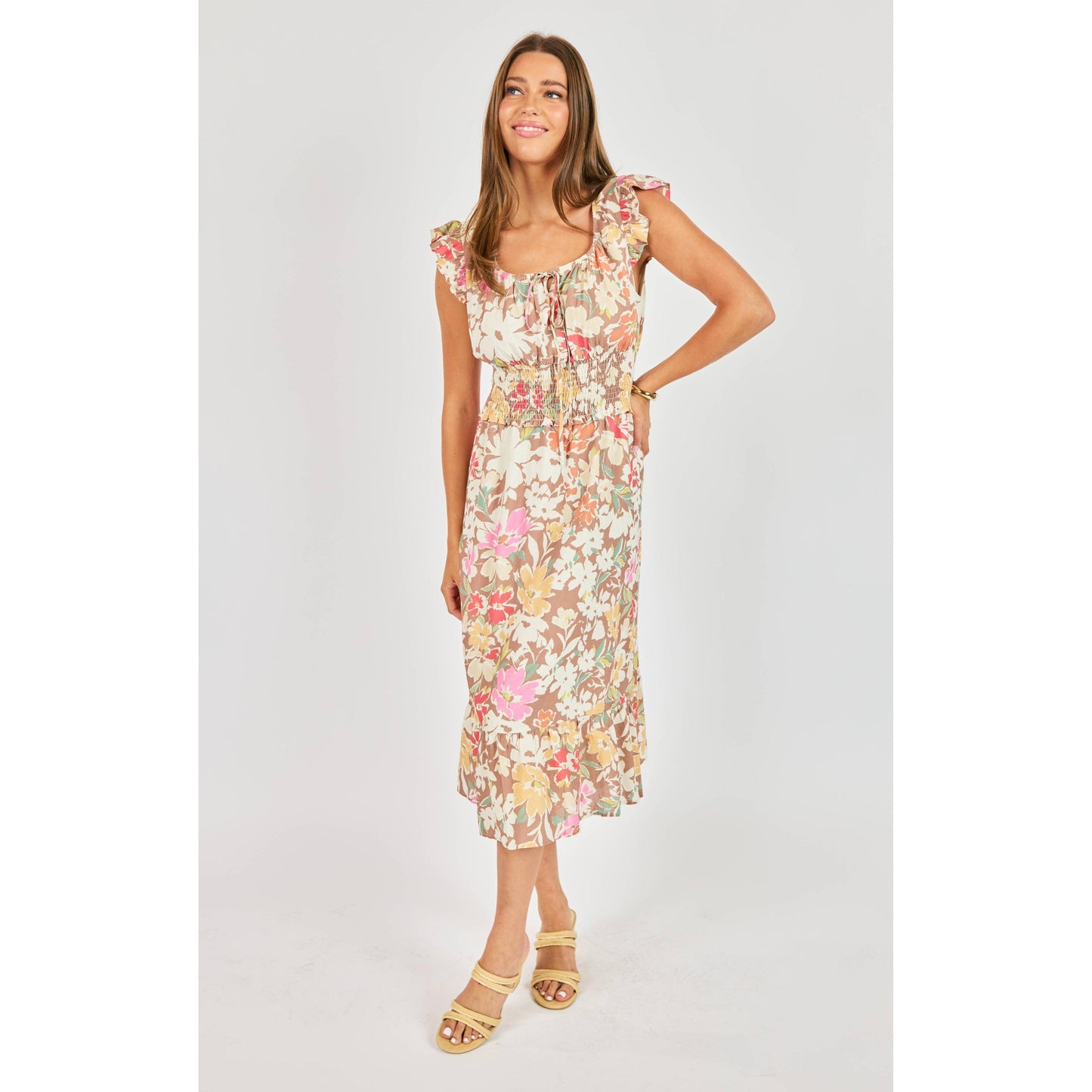 FLORAL DUNES MIDI DRESS-LADIES DRESSES & JUMPERS-SADIE & SAGE-JB Evans Fashions & Footwear