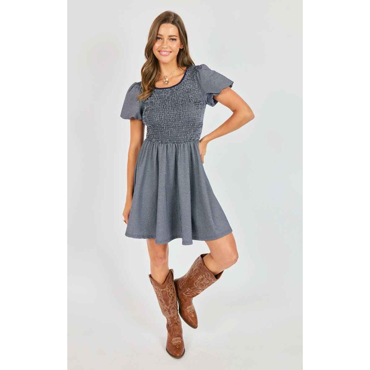 FRANKIE SMOCKED MINI DRESS-LADIES DRESSES & JUMPERS-SADIE & SAGE-JB Evans Fashions & Footwear