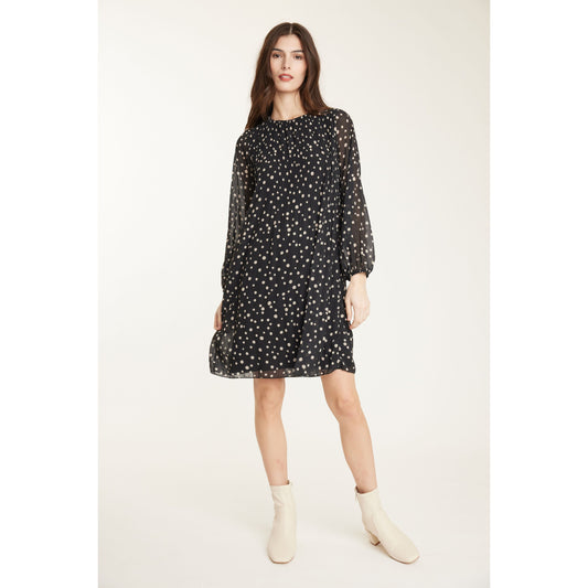 GEORGETTE PLEATED DRESS IN DOTTED PRINT-LADIES DRESSES & JUMPERS-PISTACHE-JB Evans Fashions & Footwear