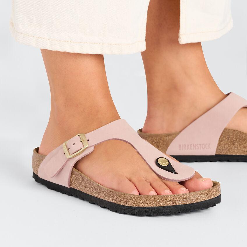 GIZEH NUBUCK SOFT PINK R-LADIES SANDALS-BIRKENSTOCK-JB Evans Fashions & Footwear