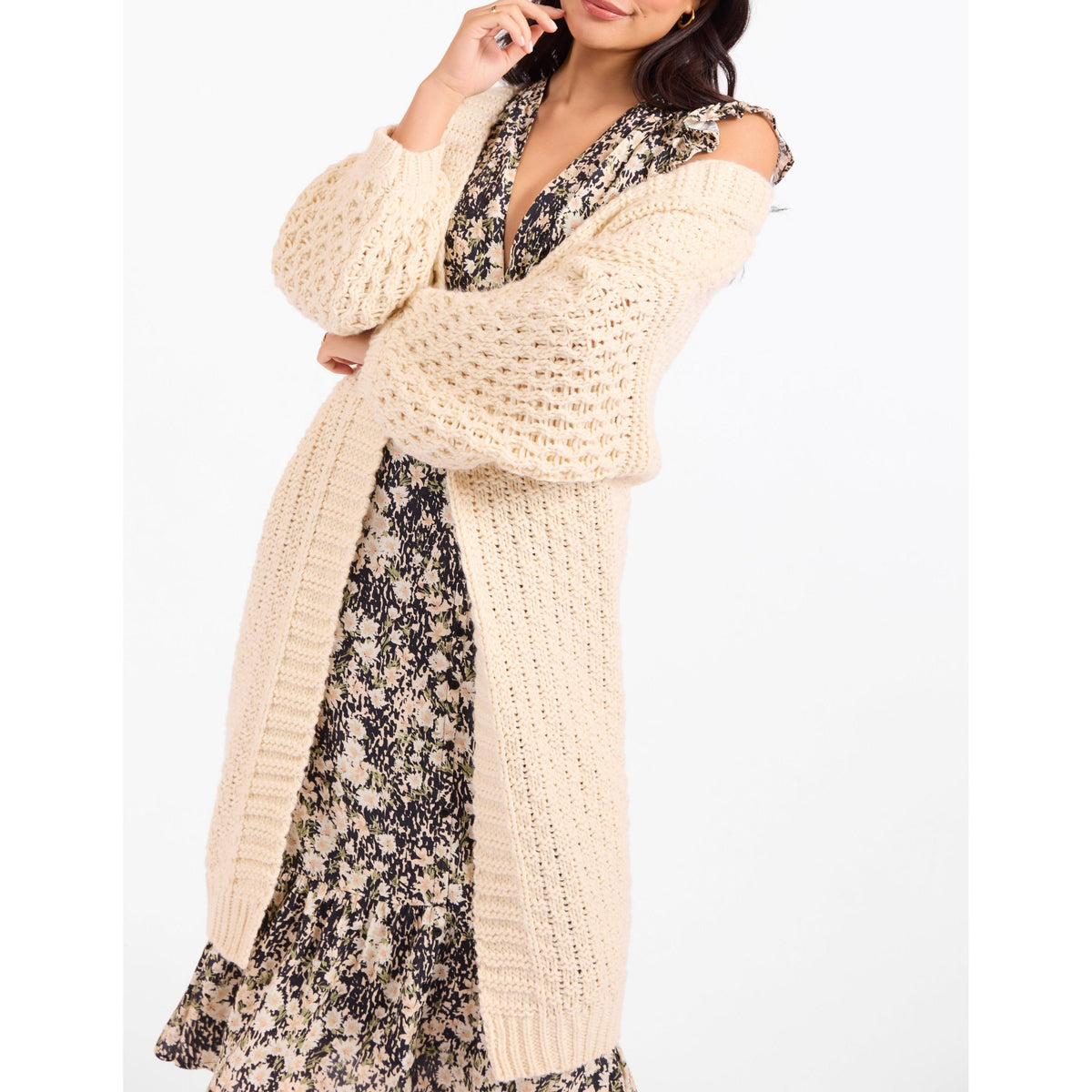 IGGY HAND KNIT CHUNKY LONG OPEN CARDIGAN-LADIES SWEATERS & KNITS-SADIE & SAGE-JB Evans Fashions & Footwear