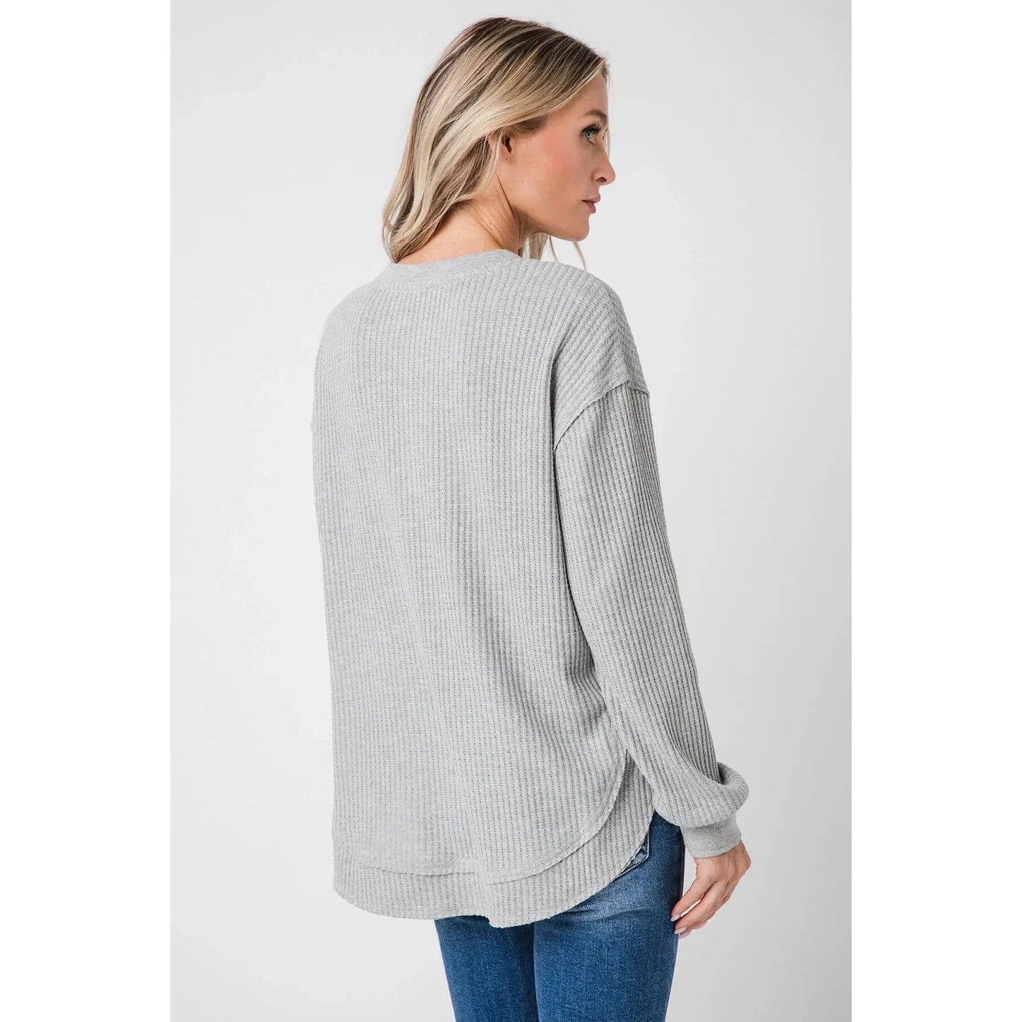 JAX COZY WAFFLE HENLEY - HEATHER GREY-LADIES TOPS-Z SUPPLY-JB Evans Fashions & Footwear