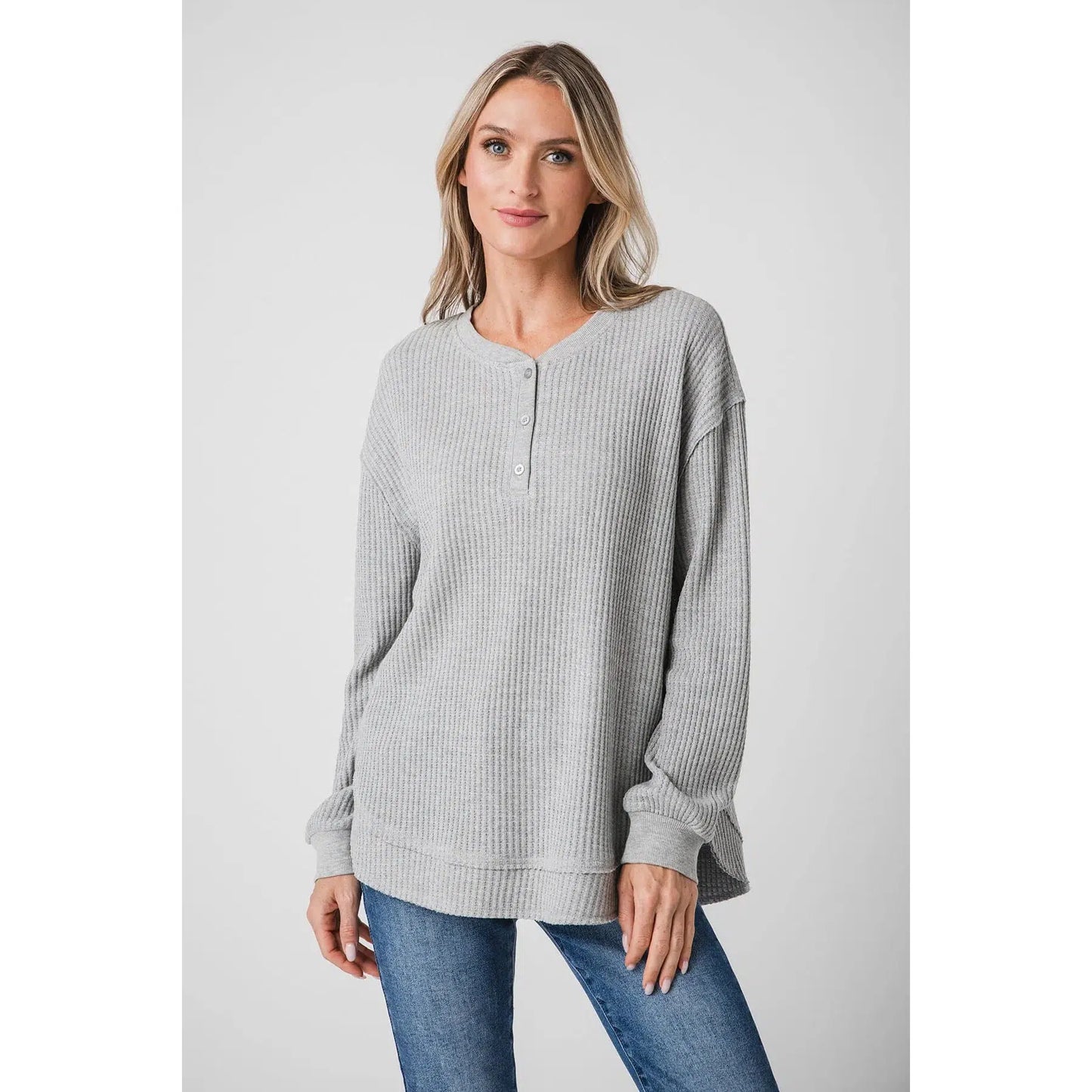 JAX COZY WAFFLE HENLEY - HEATHER GREY-LADIES TOPS-Z SUPPLY-JB Evans Fashions & Footwear