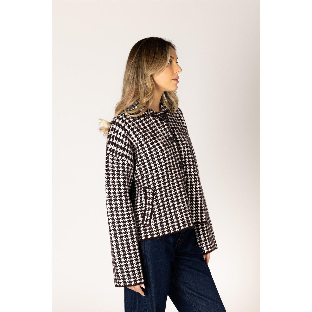 JONAH HOUNDSTOOTH COAT-LADIES SWEATERS & KNITS-LYLA & LUXE-JB Evans Fashions & Footwear