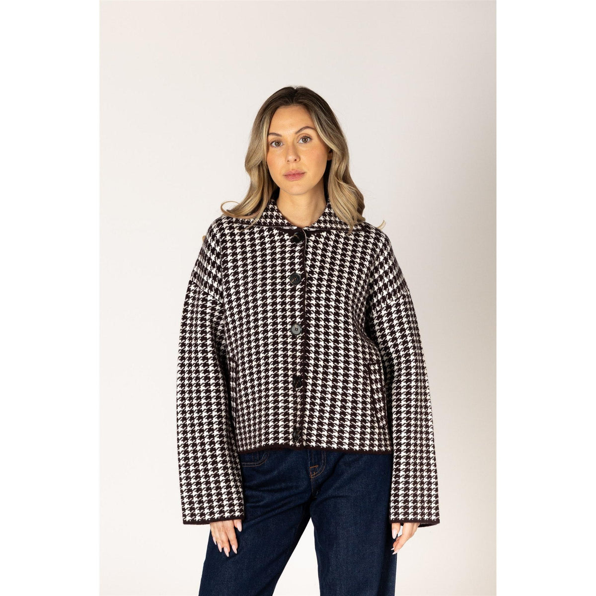 JONAH HOUNDSTOOTH COAT-LADIES SWEATERS & KNITS-LYLA & LUXE-JB Evans Fashions & Footwear