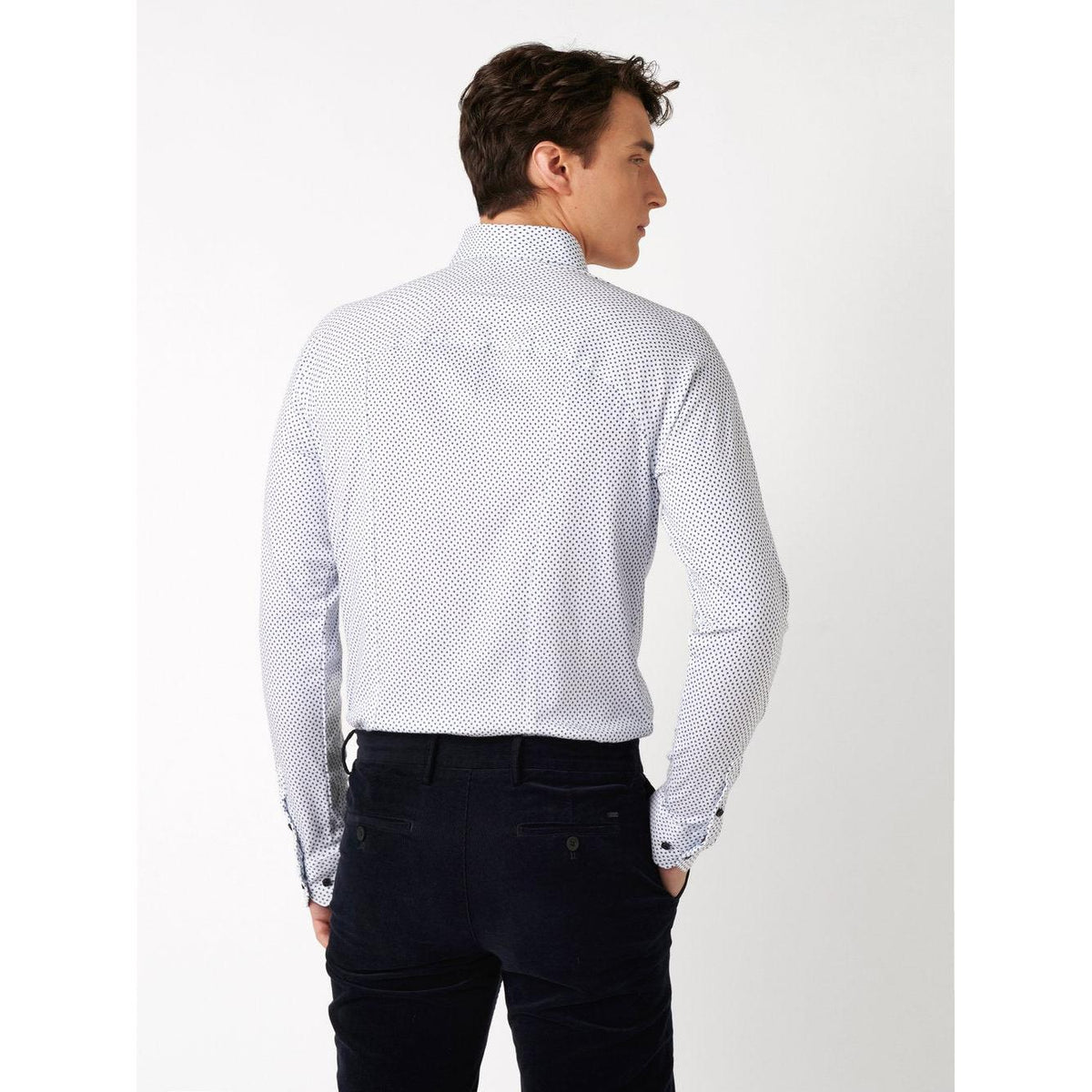 KENT COLLAR MINI SQUARE PRINT-MENS SHIRTS-DESOTO-JB Evans Fashions & Footwear