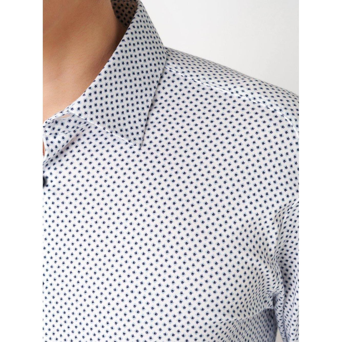 KENT COLLAR MINI SQUARE PRINT-MENS SHIRTS-DESOTO-JB Evans Fashions & Footwear