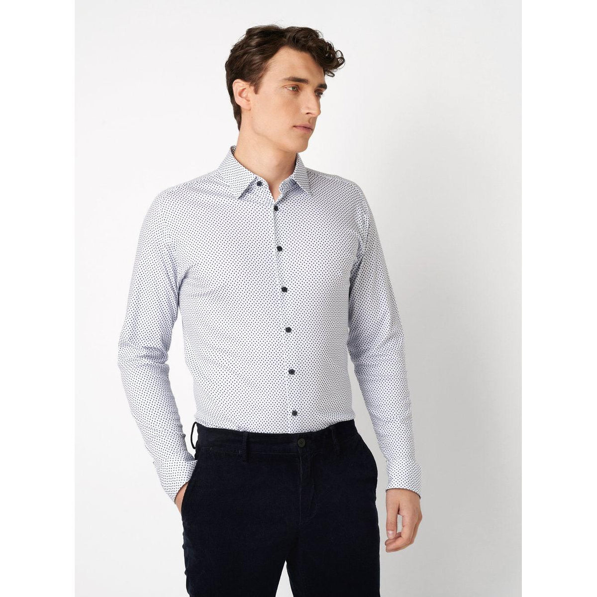 KENT COLLAR MINI SQUARE PRINT-MENS SHIRTS-DESOTO-JB Evans Fashions & Footwear