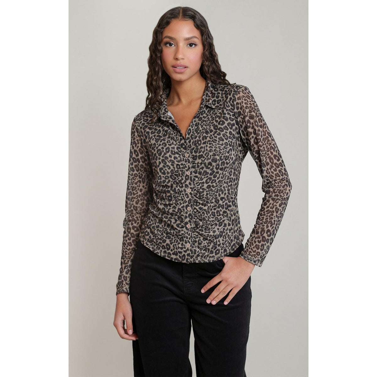 LEOPARD MESH SHIRT-LADIES TOPS-DEX-JB Evans Fashions & Footwear