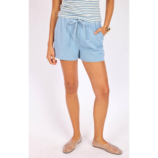 LIGHT DRIZZLE KNIT DENIM SHORTS-LADIES SHORTS-SAGE THE LABEL-JB Evans Fashions & Footwear