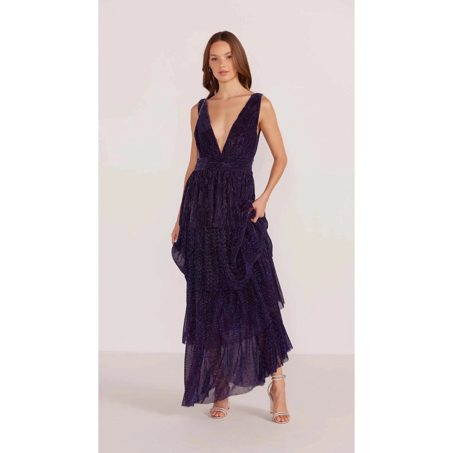 LUREX PLISSE MAXI DRESS-LADIES DRESSES & JUMPERS-MINK PINK-JB Evans Fashions & Footwear