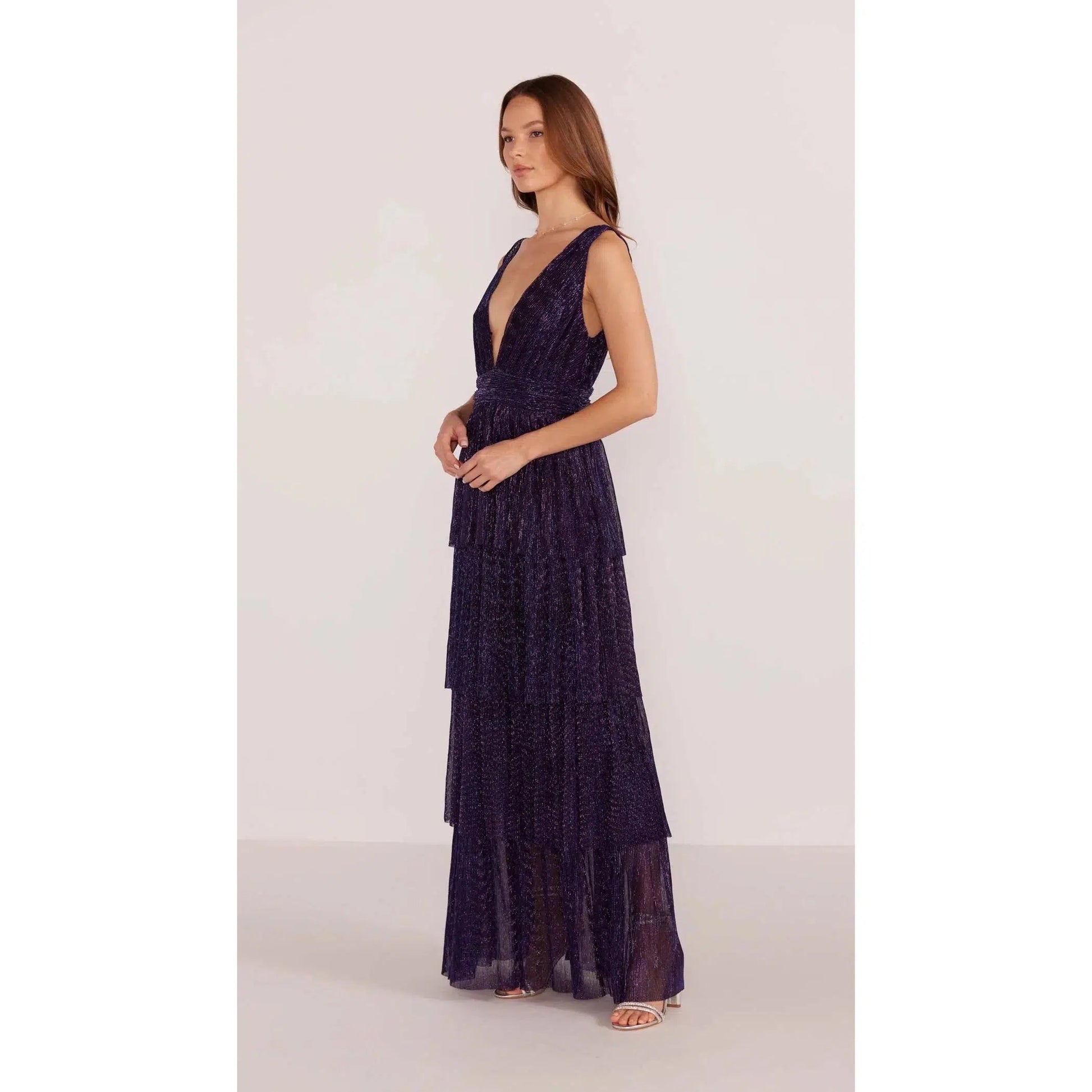 LUREX PLISSE MAXI DRESS-LADIES DRESSES & JUMPERS-MINK PINK-JB Evans Fashions & Footwear