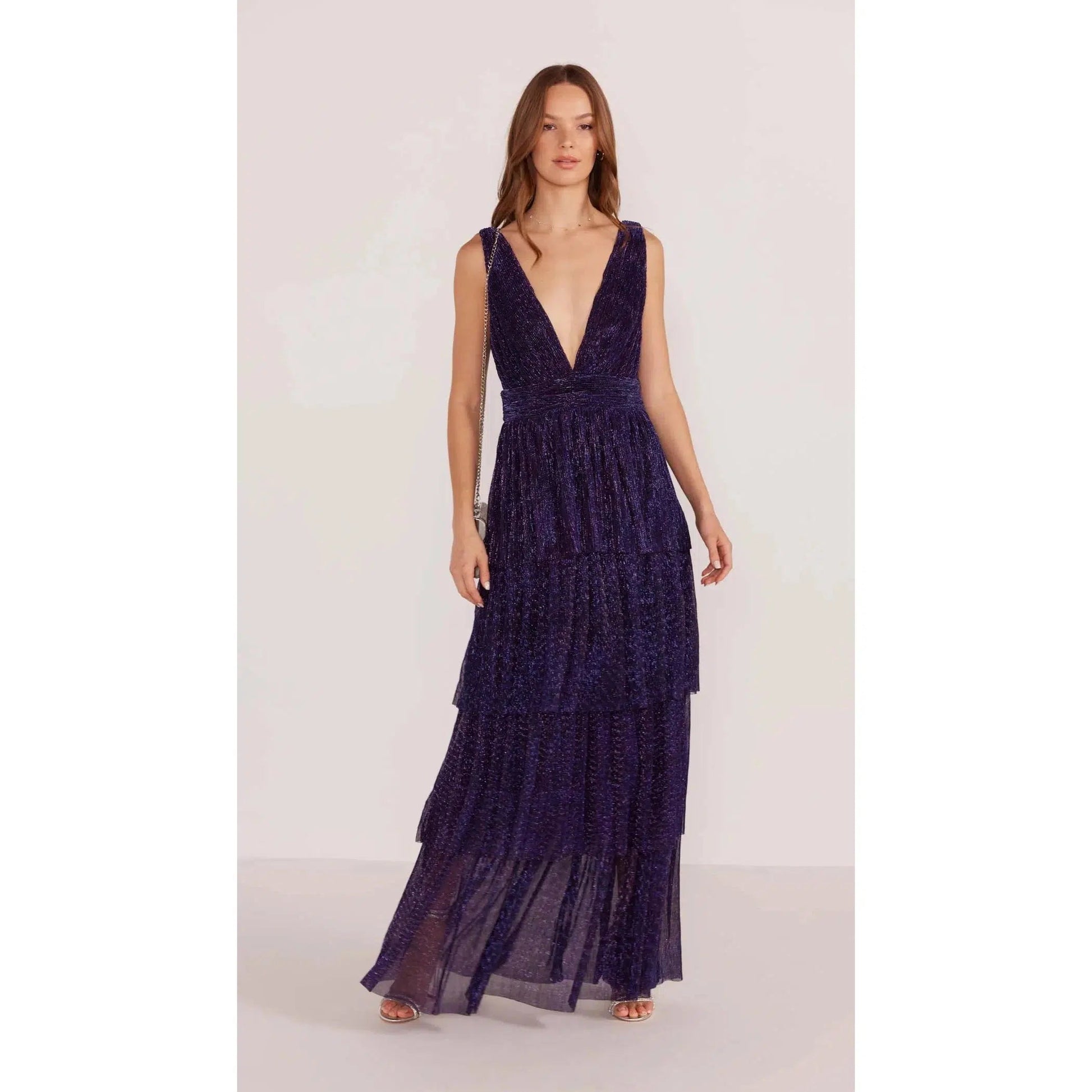 LUREX PLISSE MAXI DRESS-LADIES DRESSES & JUMPERS-MINK PINK-JB Evans Fashions & Footwear