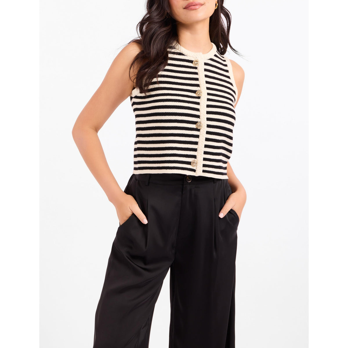 MANON STRIPE SWEATER VEST-LADIES SWEATERS & KNITS-SADIE & SAGE-JB Evans Fashions & Footwear