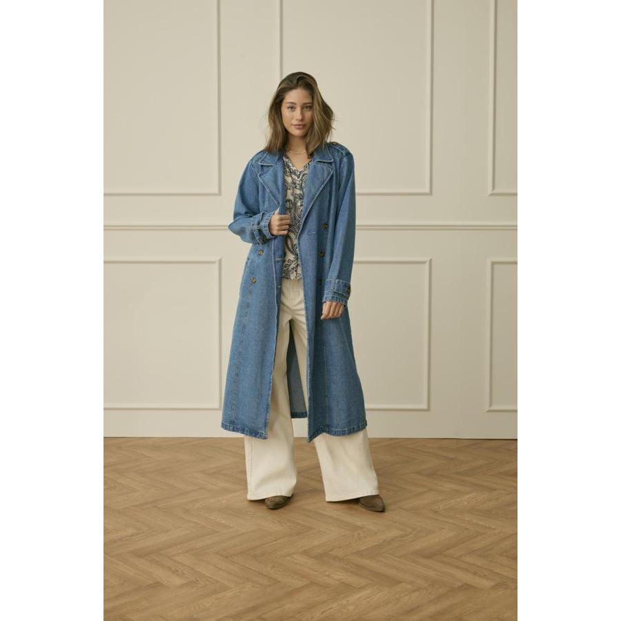 MIKA DENIM TRENCHCOAT-LADIES LIGHTWEIGHT COATS & JACKETS-CREAM-JB Evans Fashions & Footwear