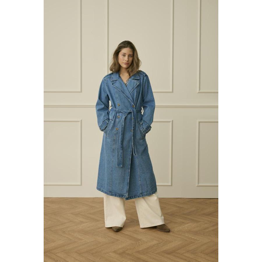 MIKA DENIM TRENCHCOAT-LADIES LIGHTWEIGHT COATS & JACKETS-CREAM-JB Evans Fashions & Footwear