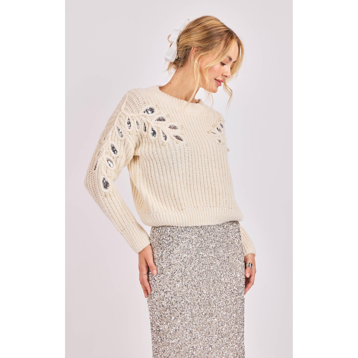 MONROE LEAF CUTOUT EMBELLISHED SWEATER-LADIES SWEATERS & KNITS-SADIE & SAGE-JB Evans Fashions & Footwear