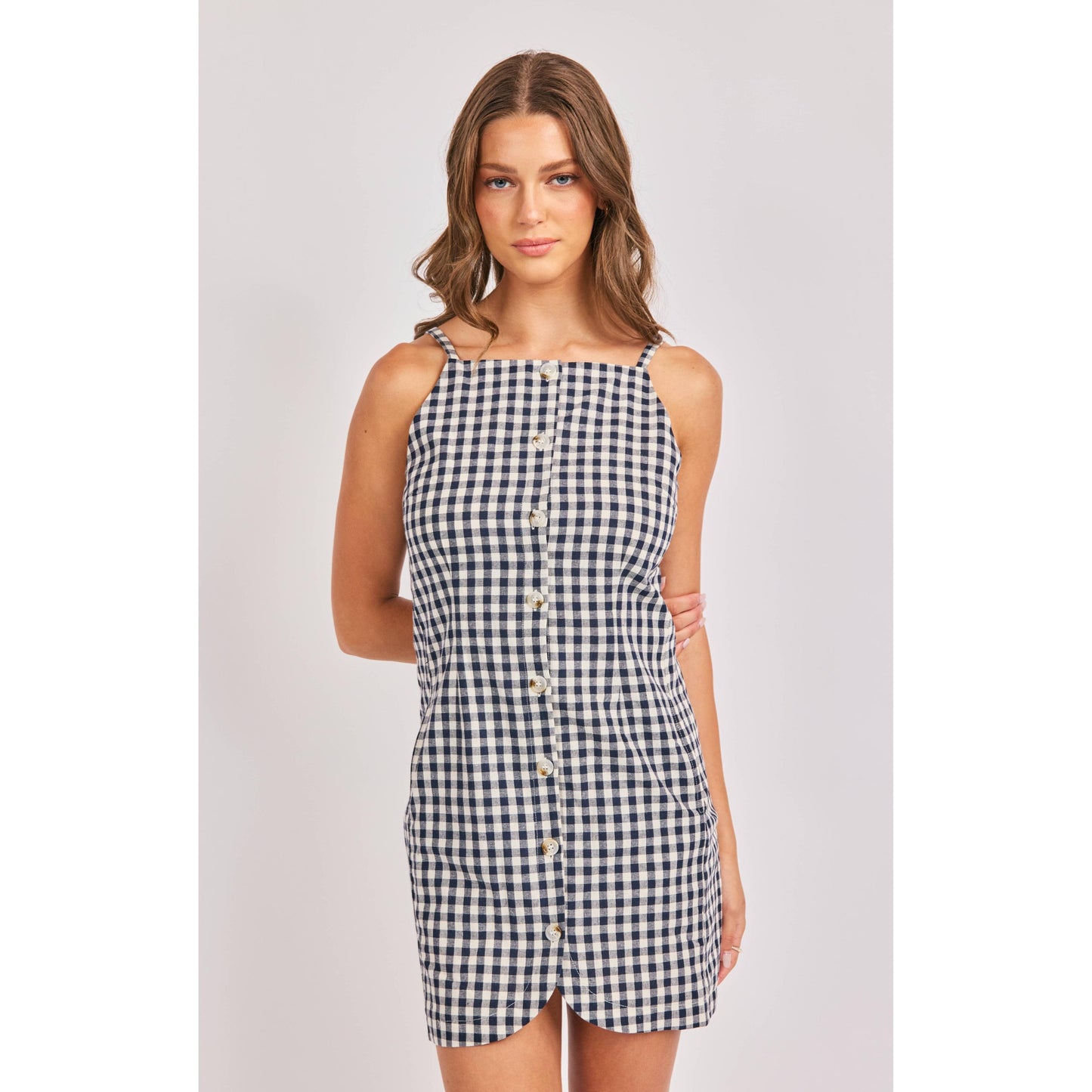 MUSTANG GINGHAM BUTTONED MINI DRESS-LADIES DRESSES & JUMPERS-SADIE & SAGE-JB Evans Fashions & Footwear
