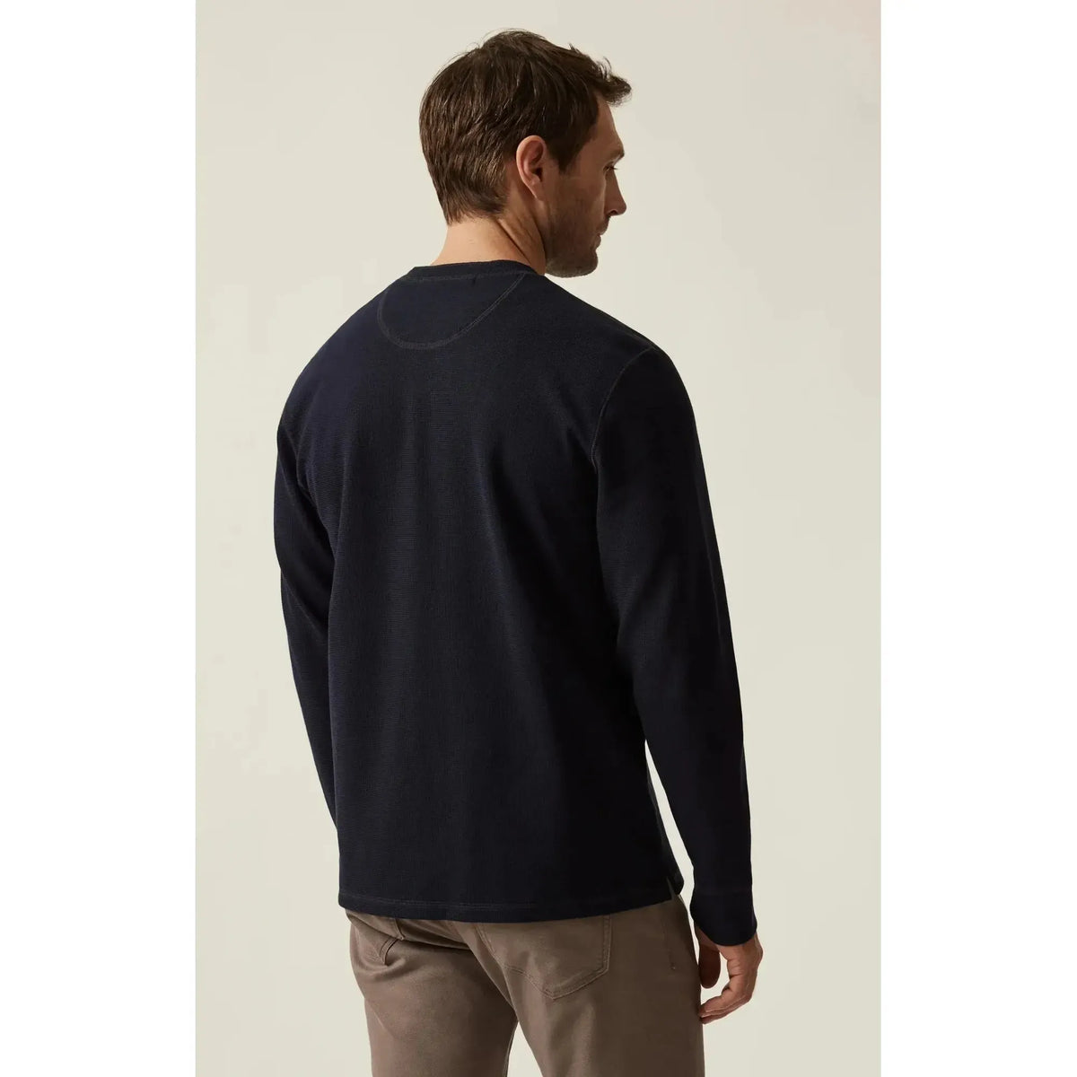 NAVY WAFFLE KNIT HENLEY-MENS T-SHIRTS & POLO'S-34 HERITAGE-JB Evans Fashions & Footwear
