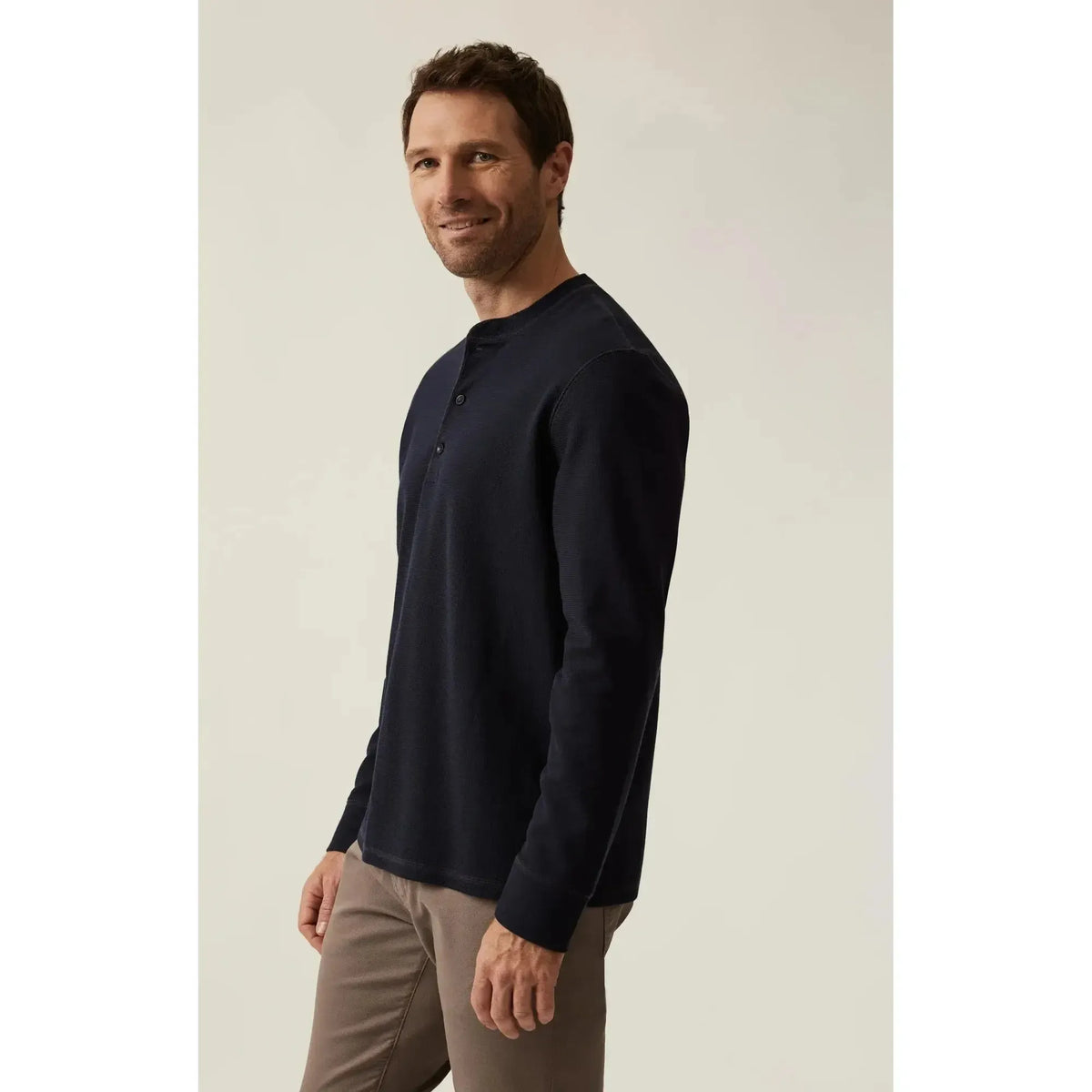 NAVY WAFFLE KNIT HENLEY-MENS T-SHIRTS & POLO'S-34 HERITAGE-JB Evans Fashions & Footwear