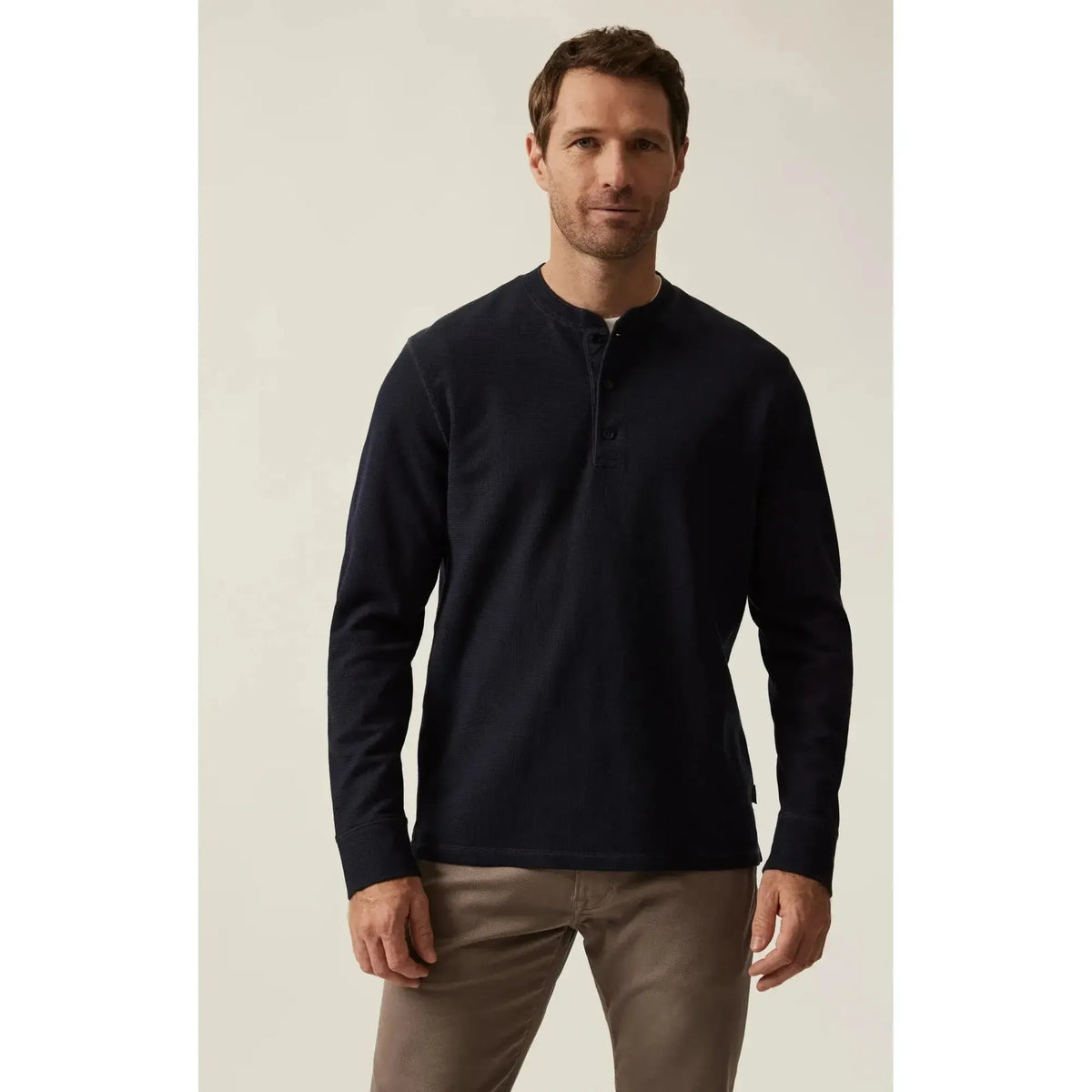 NAVY WAFFLE KNIT HENLEY-MENS T-SHIRTS & POLO'S-34 HERITAGE-JB Evans Fashions & Footwear
