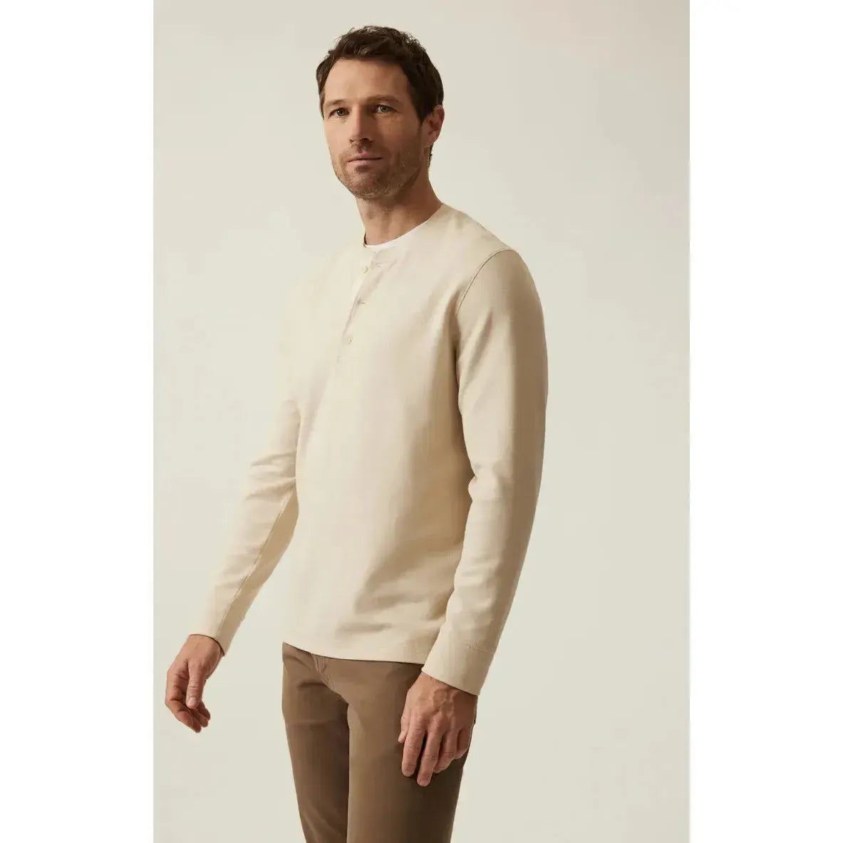 OATMEAL WAFFLE KNIT HENLEY-MENS T-SHIRTS & POLO'S-34 HERITAGE-JB Evans Fashions & Footwear
