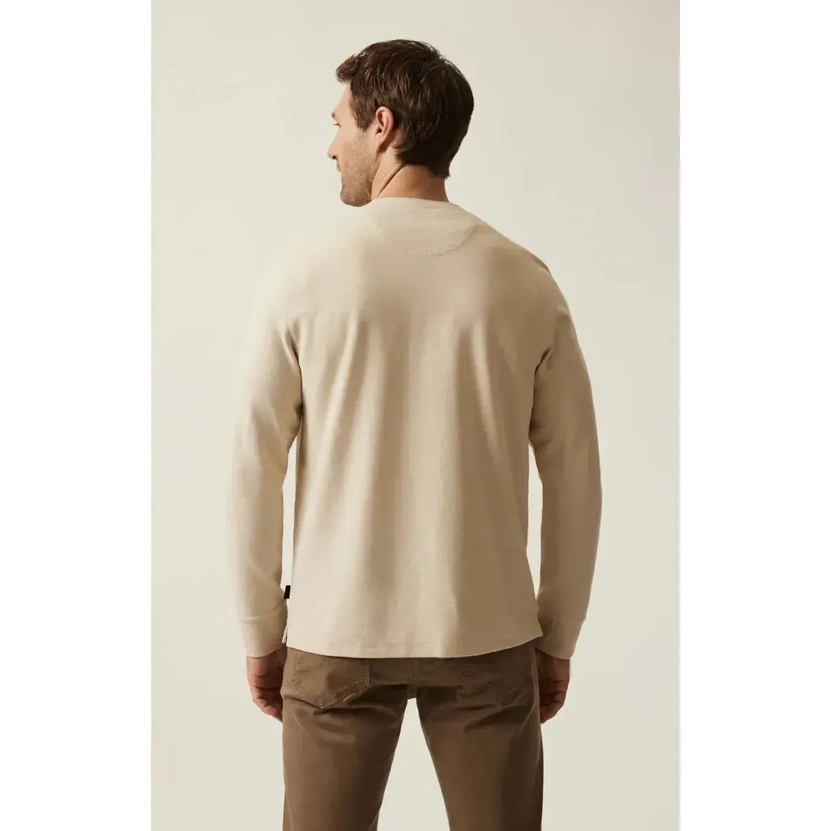 OATMEAL WAFFLE KNIT HENLEY-MENS T-SHIRTS & POLO'S-34 HERITAGE-JB Evans Fashions & Footwear
