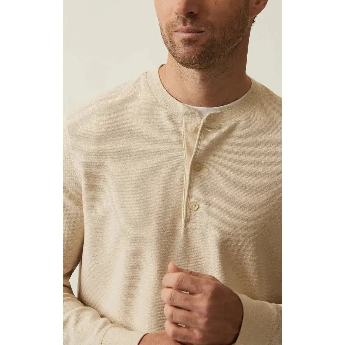 OATMEAL WAFFLE KNIT HENLEY-MENS T-SHIRTS & POLO'S-34 HERITAGE-JB Evans Fashions & Footwear