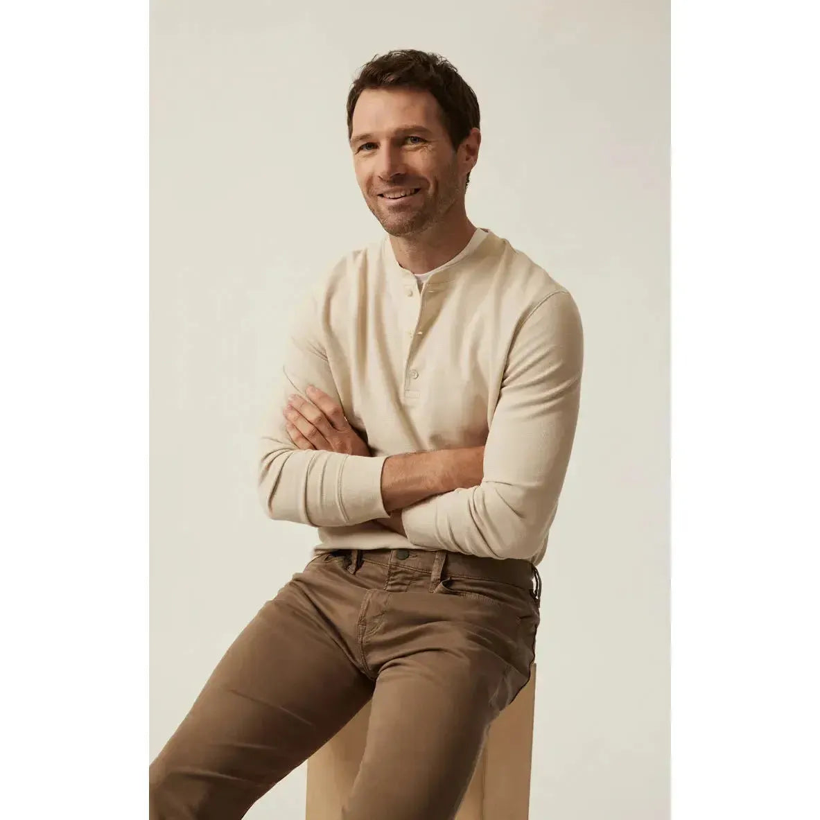 OATMEAL WAFFLE KNIT HENLEY-MENS T-SHIRTS & POLO'S-34 HERITAGE-JB Evans Fashions & Footwear