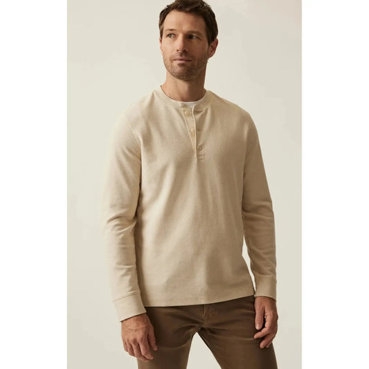 OATMEAL WAFFLE KNIT HENLEY-MENS T-SHIRTS & POLO'S-34 HERITAGE-JB Evans Fashions & Footwear