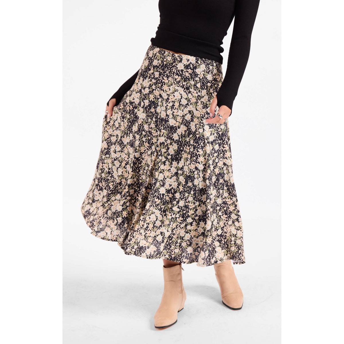 PAINTED FIELDS MIDI SKIRT-LADIES SKIRTS-SADIE & SAGE-JB Evans Fashions & Footwear