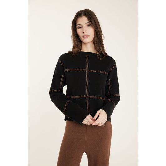 PLAID KNIT SWEATER-LADIES SWEATERS & KNITS-PISTACHE-JB Evans Fashions & Footwear