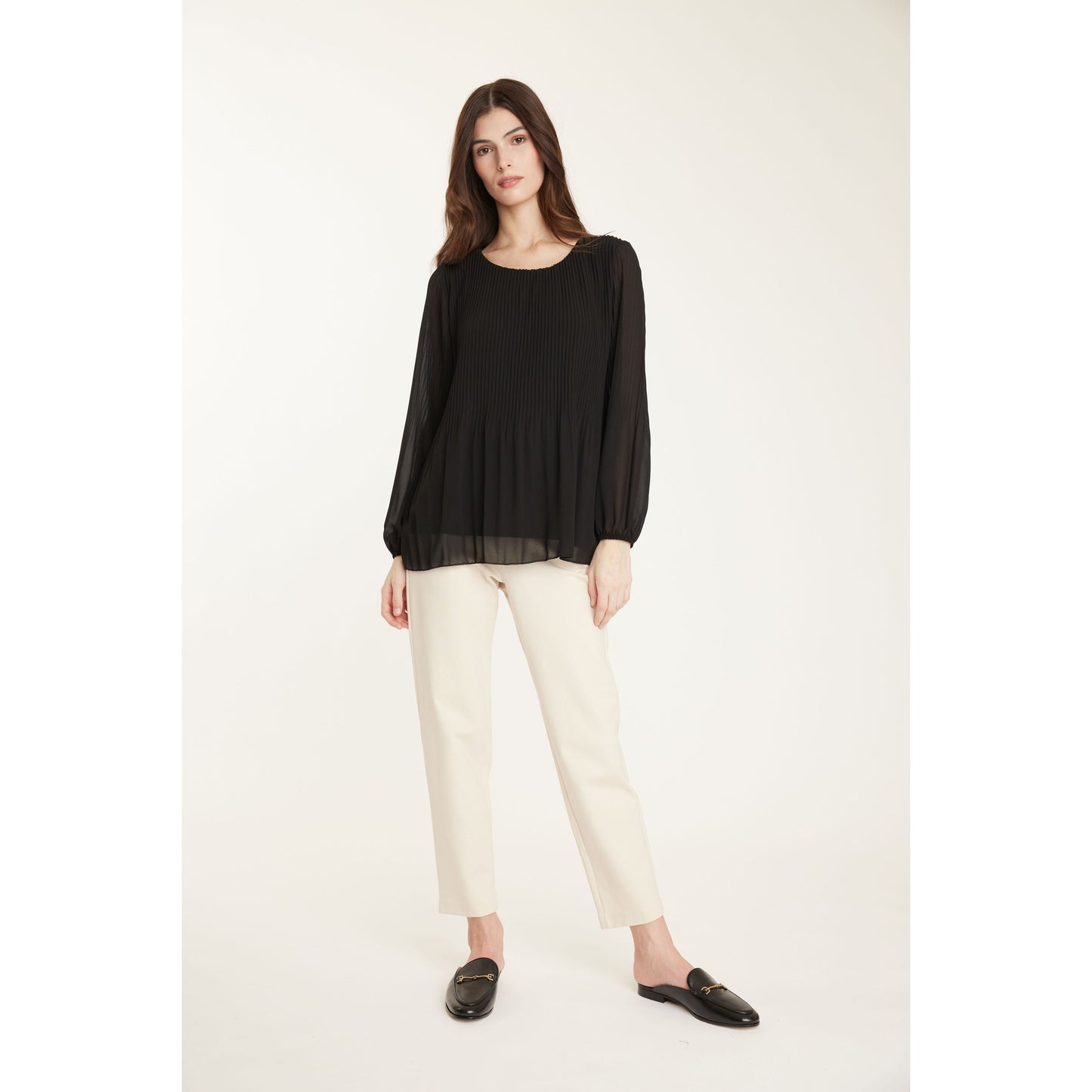 PLEATED GEORGETTE BLOUSE-LADIES TOPS-PISTACHE-JB Evans Fashions & Footwear